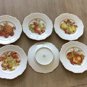 Vintage Winterling - Set of 6 Bavarian China Gold Rimmed Fruit Design Plates